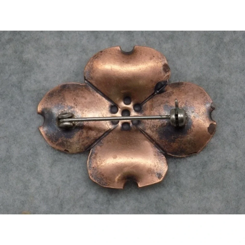 Stuart Nye Copper Dogwood Blossom Brooch Pin Vintage Unsigned Hand Wrought